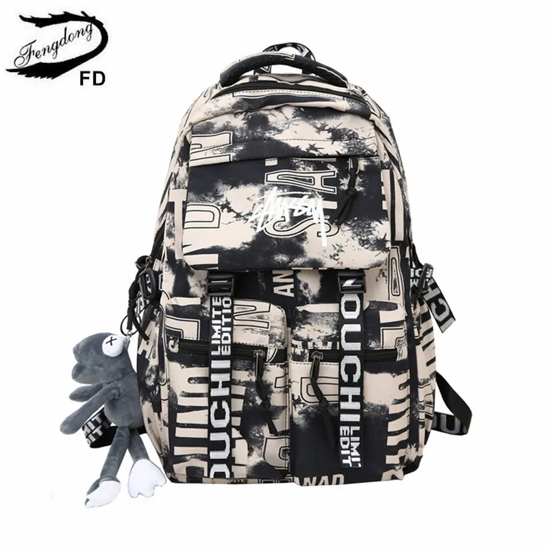 Fengdong fashion school backpack for teenage boys cool schoolbag waterproof lightweight travel backpack college large bookbag