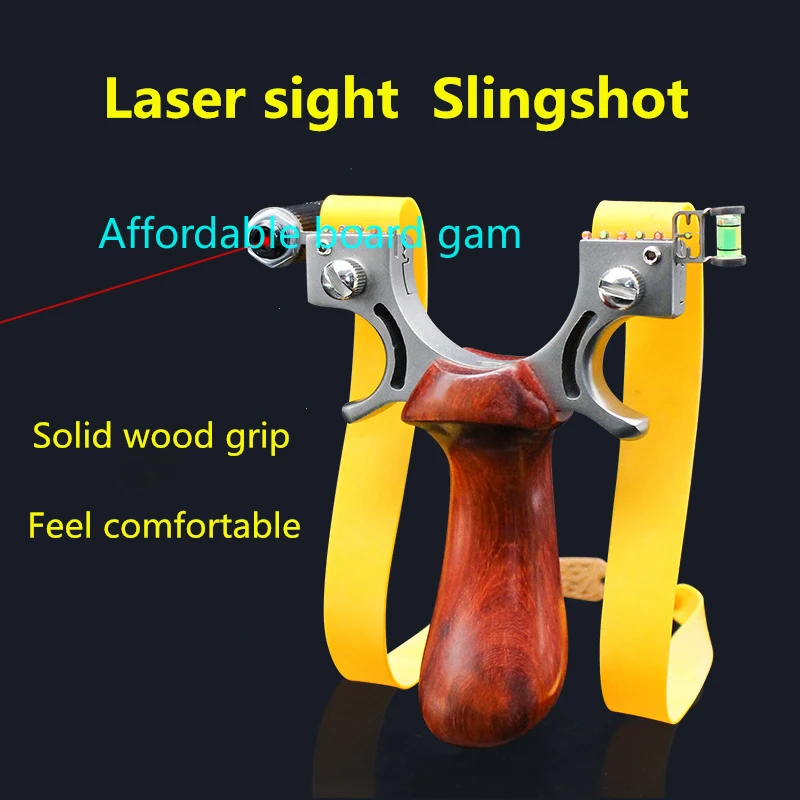 

Wooden Handle Stainless Steel Slingshot Flat Rubber Band Shooting Competitive Optic Sight Outdoor Competitive Hunting Slingshot