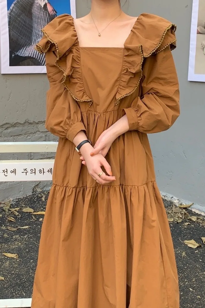 

Dresses Korean Double-Layer Ruffled Stitching Loose Big Hem Long Sleeve Dress 2021 Spring Kawaii Casual dress