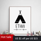 Индивидуальное имя мальчиков с вигвам Художественная печать и плакат индивидуальное имя Художественная Картина на холсте Настенная Декорация картина для декора детской комнаты