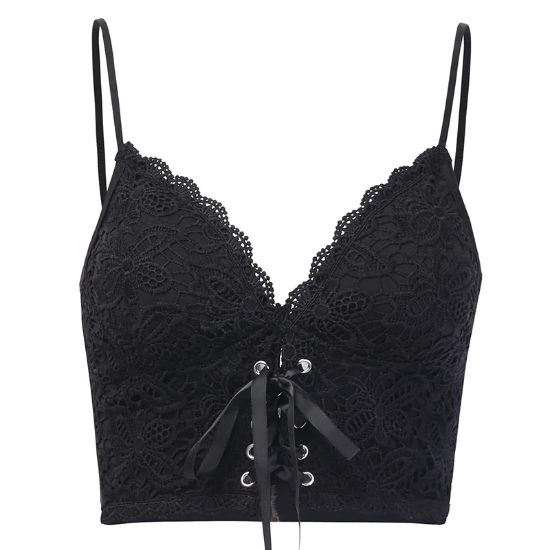 

Sexy Bandage Lace Women Camis Gothis Punk Spaghetti Straps Black Camis Tank Tops Female Sleeveless Bodycon Tank Top