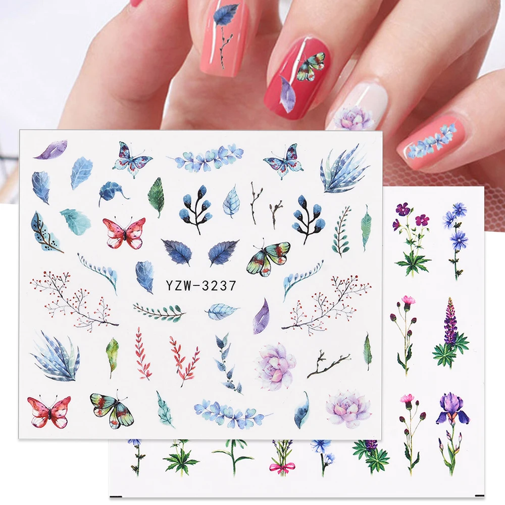 

5 Pcs Flower Water Nail Stickers Decals Wind-Bell Butterfly Phalaenopsis Transfer Tip Flora Painting Slider Manicure Decoration