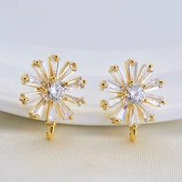 2pcs hot new 18k gold stud earring micro inlaid zircon flower earrings accessories for jewelry making