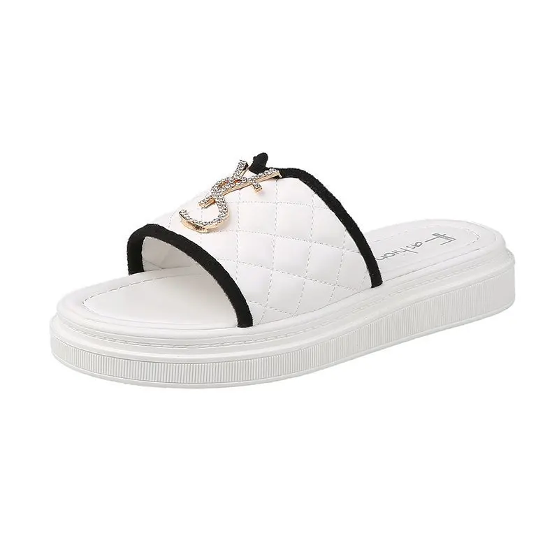 

2021 Summer Women Slippers Fashion Flats Paltfrom Pu Shoes Sandals Desiger Dress Flip Flops Slippers Women Zapatos de Mujer