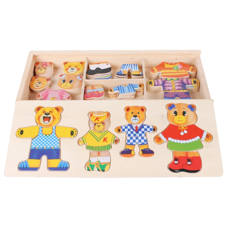 

Little Bear Change Clothes Children's Early Education Wooden Jigsaw Puzzle Dressing Game Baby Wooden Puzzle Toys Xmas Gifts