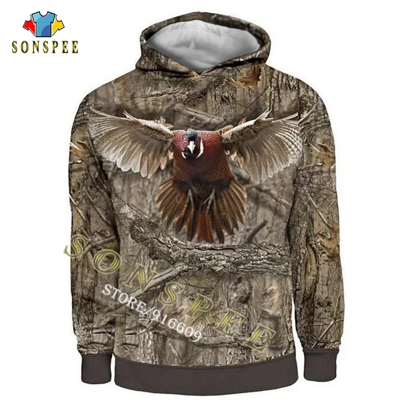 

SONSPEE Camo HUNTING ANIMALS PHEASANT 3D Hoodie Hoody Men Women Fashion Streetwear Hooded Sweatshirt Long Sleeve Casual Pullover