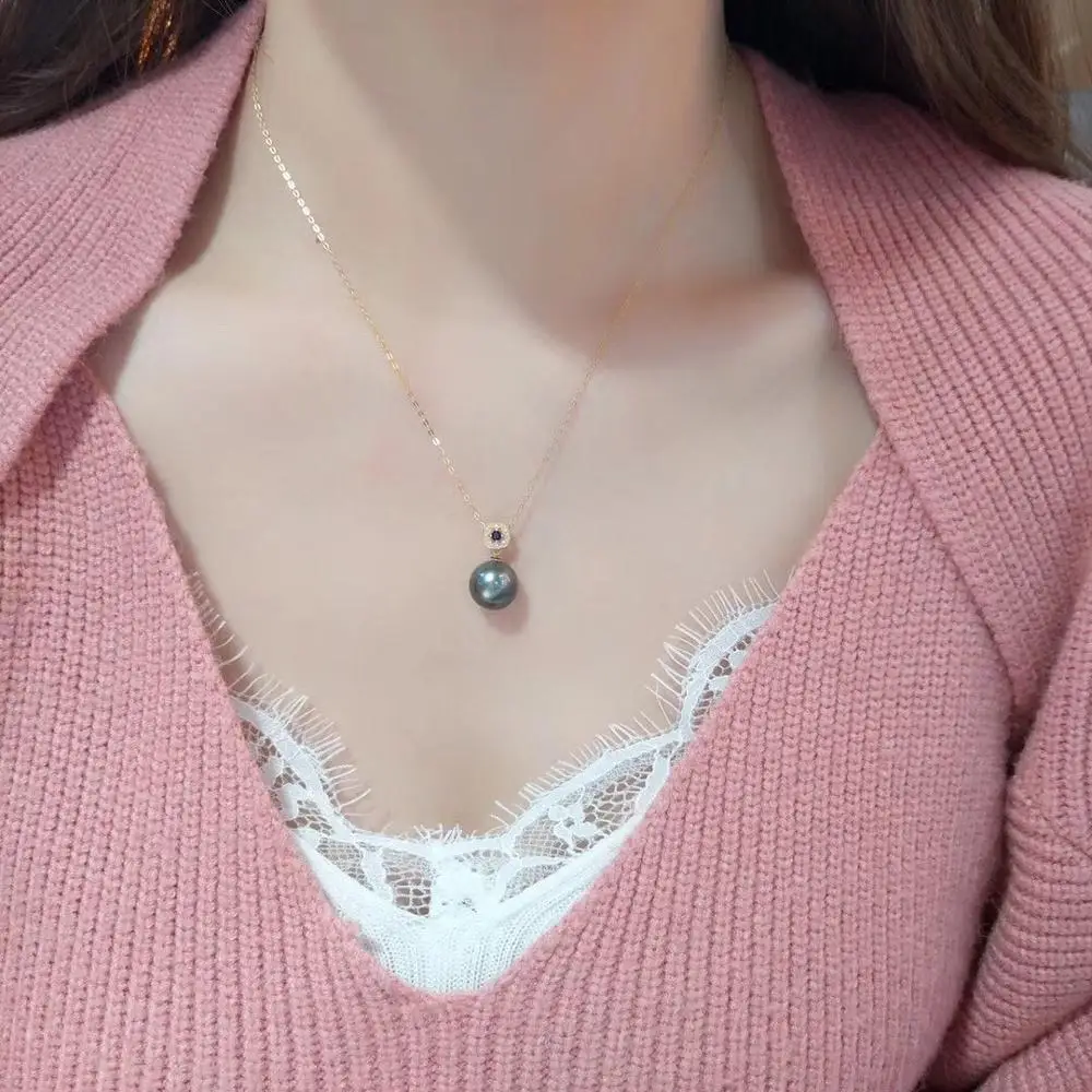 D123 ювелирные украшения 18 К золото натуральный черный жемчуг Таити 9-12 мм Женские