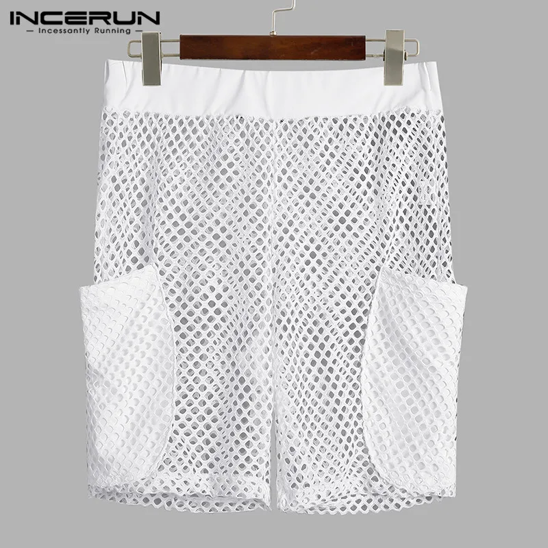 

INCERUN Модные мужские сетчатые шорты прозрачная Уличная Повседневная обувь пикантные однотонные Цвет карманы вечерние ночной клуб шорты муж...