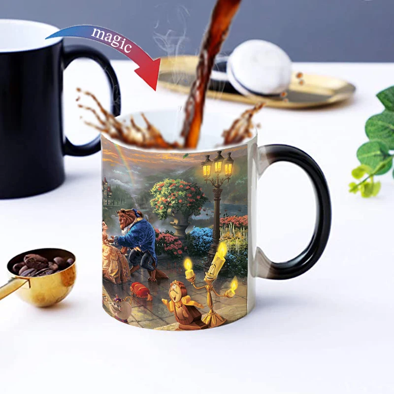 

350ml Girl Beast Ceramic Color Changing Cup Breakfast Coffee Milk Tea Cup Thermal Reaction Magic Fun Mug Birthday Gift