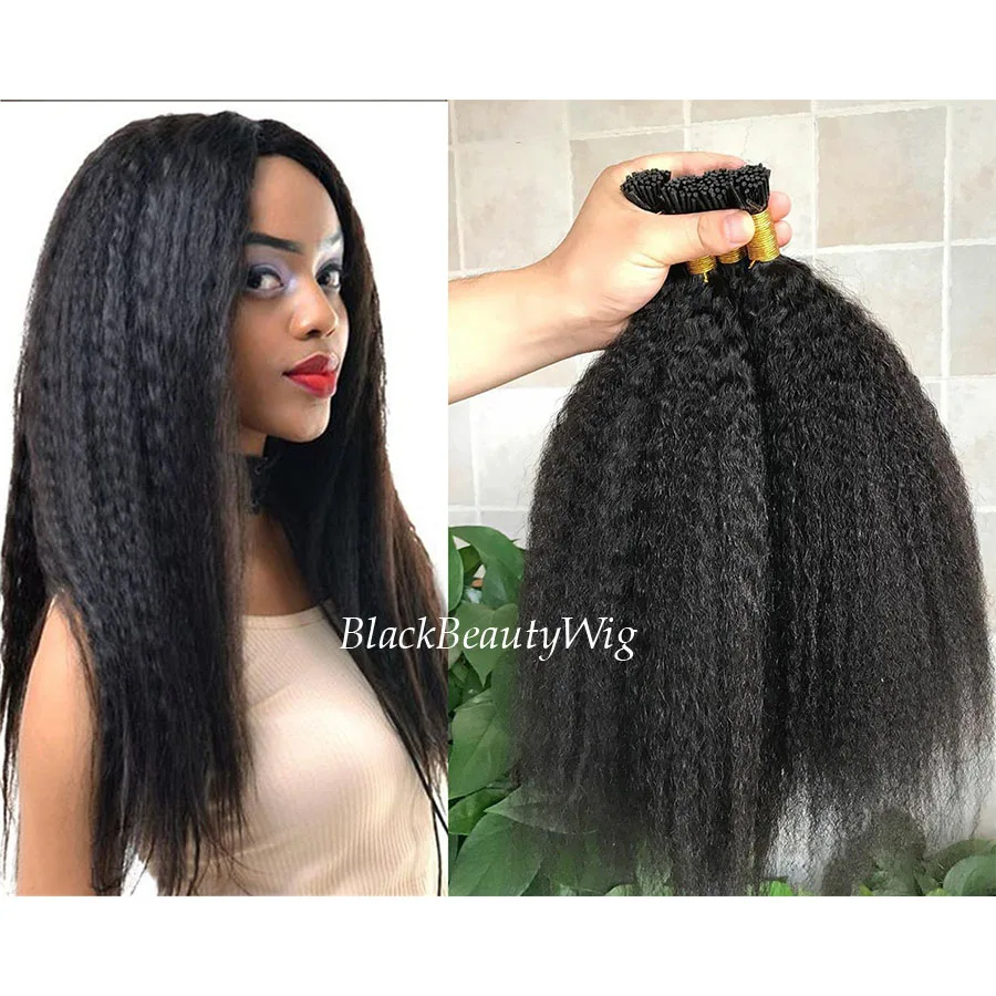 

Kinky Straight I Tip Human Hair Extension Brazilian Virgin Hair Coarse Yaki Pre-Bonded Stick I Tip Hair Bundles 100 strands 100g