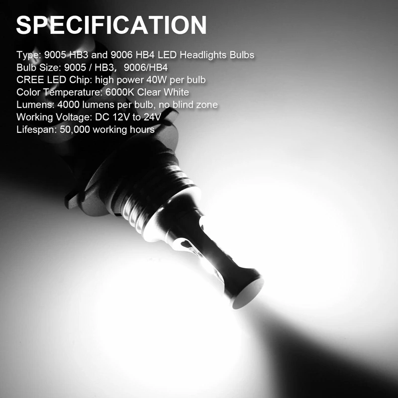 

4X 9005 9006 Super White 6000K Combo LED Headlight Kit High Low Beam Fog Bulbs