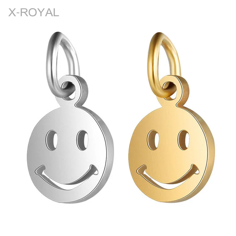X ROYAL 5 шт./партия подвеска круглая бирка с улыбающимся лицом из нержавеющей стали