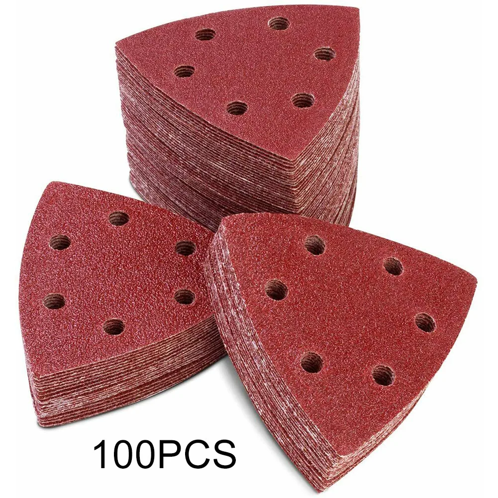 

100 Pcs Oscillating Multi-Tool Sandpaper 3-1/2 Inch W/ Hook Loop Triangle Sanding Pads Polishing Tool Accessories