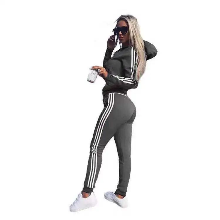 gray Women's suits wear sports suit 2piece women set top and pants tracksuit for women suit two piece set - Цвет: gray