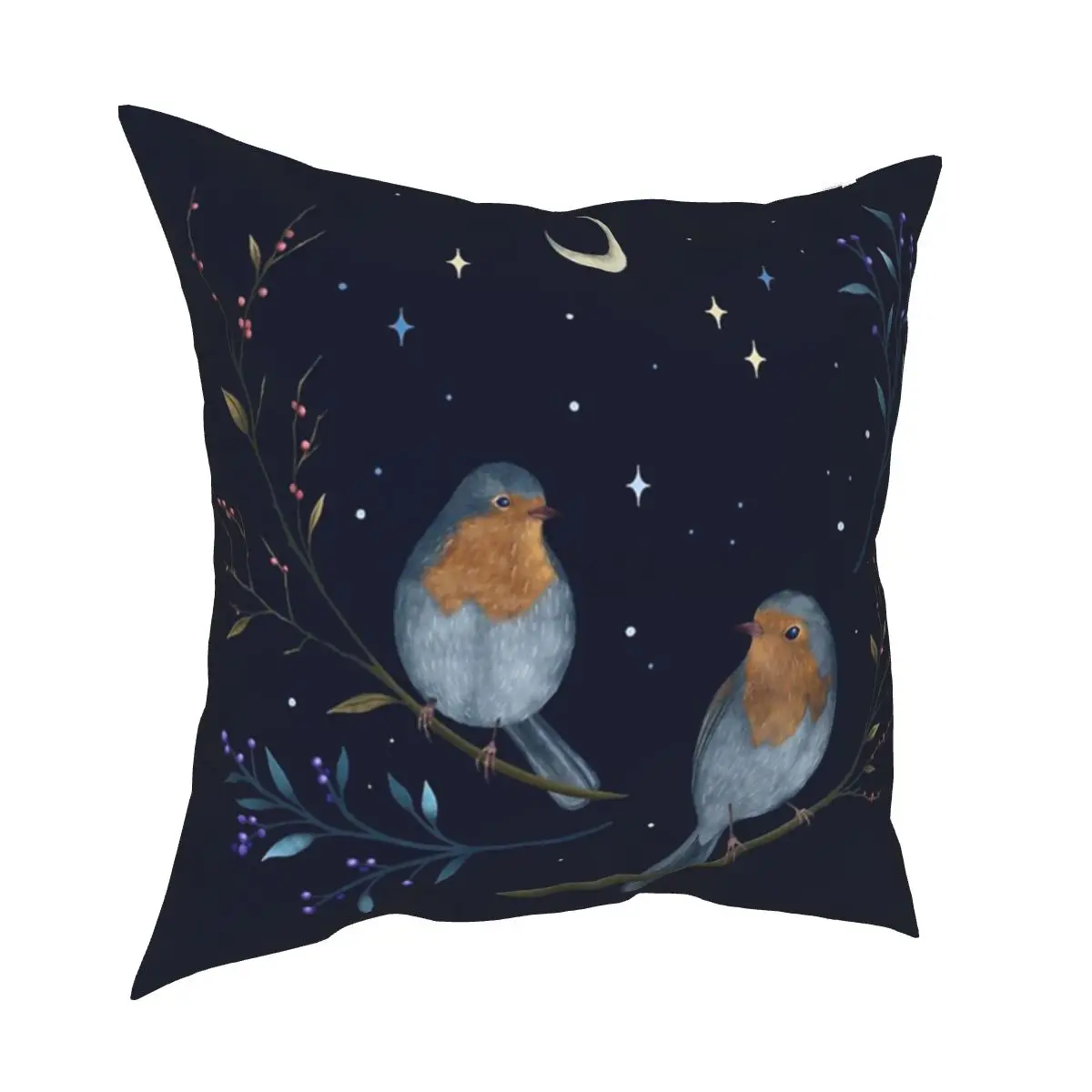 

Pillowcase Birds And Berries Printed Polyester Cushion Cover Decorations Throw Pillow Case Cover Wholesale 40*40cm Home Decor