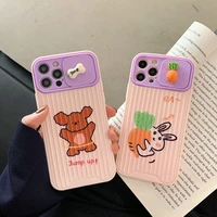 3d cartoon bear slide camera lens protection phone case for iphone 12 11 pro xr xs max7 8 plus x se matte soft back cover shell