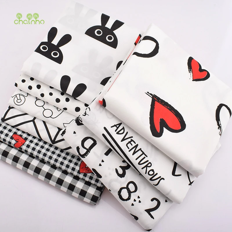 Саржевая хлопчатобумажная ткань с принтом черно-белый мир Лоскутная Ткань для