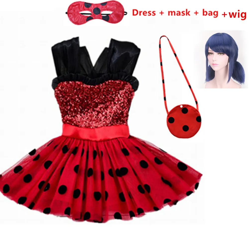 Fantasia Spandex Ladybug Costumes kids dress cosplay Christmas party girls children lady bug Zentai Suit halloween costume wig