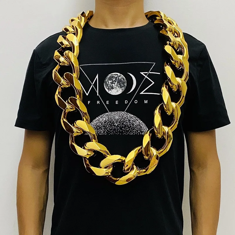 

New Fake Big Gold Chain Men Domineering Hip-Hop Gothic Christmas Gift Plastic Performance Props Local Nouveau Riche Jewelry