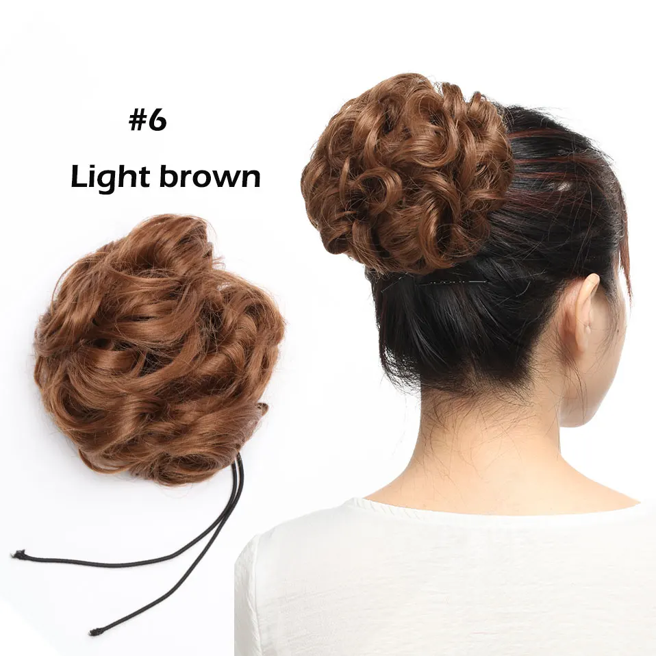light brown Snoilite шнурок клип в шиньон волосы булочка синтетический пучок волос кусок шнурок updo волосы булочки для женщин кудрявые шиньон волосы - Цвет: light brown