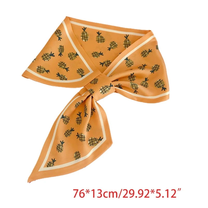 

Women Imitation Silk Oblique Scarf Cute Pineapple Fruit Printed Office Lady Neckerchief Loophole Multifunction Long Wrap