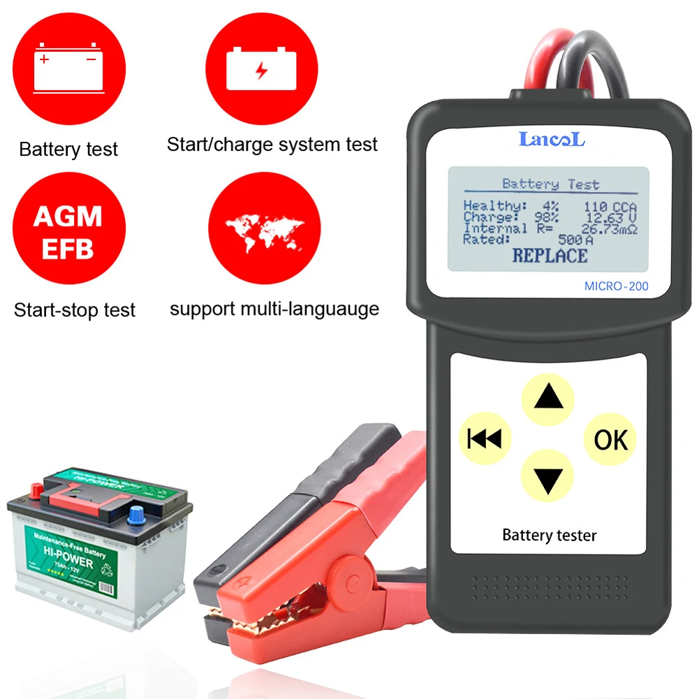 

USB-тестер для автомобильных аккумуляторов, 12 Вольт, многоязычный тестер для автомобильных аккумуляторов