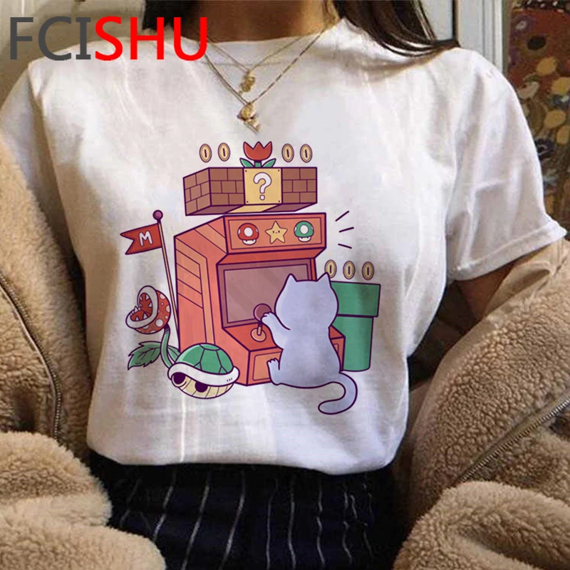 Футболка женская с милым котом винтажная забавная мультяшная футболка рисунком