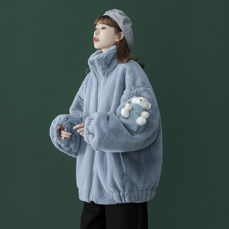 

Women 2021 Autumn Winter Teddy Bear Fake Fur Oversize Jacket Female Faux Lambs Fur Coat New Casual Loose Streetwear Outwear D394