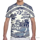 Мужская и женская футболка с принтом Blue Willow, модная летняя футболка с коротким рукавом для мальчиков и девочек