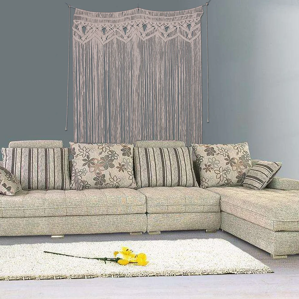 Macrame Curtain Bohemia Wall Art Handmade Cotton Wall Hanging Tapestry with Lace Fabrics Bohemian Hanging Decoration Best Gift