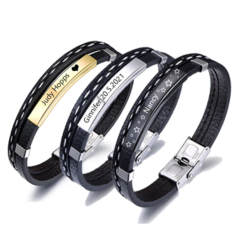 

Мужские и женские браслеты из кожи с гравировкой