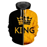 funny 3d yellow black letter crown men zipper hoodie fashion pullover cool printed harajuku oversize coat clothing wholesale