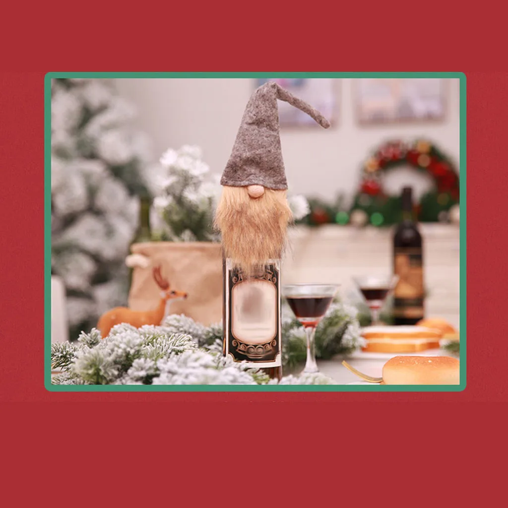 Christmas Wine Bottle Decor Set Santa Claus Snowman Cover Clothes Kitchen Decoration for New Year Dinner Dress Up #93 | Дом и сад