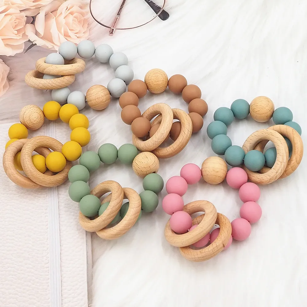 Chenkai-Anillo de madera de haya de silicona, masticables, productos en forma de Animal, regalo de enfermer&iacute;a, accesorio libre de BPA, 5 uds.-2