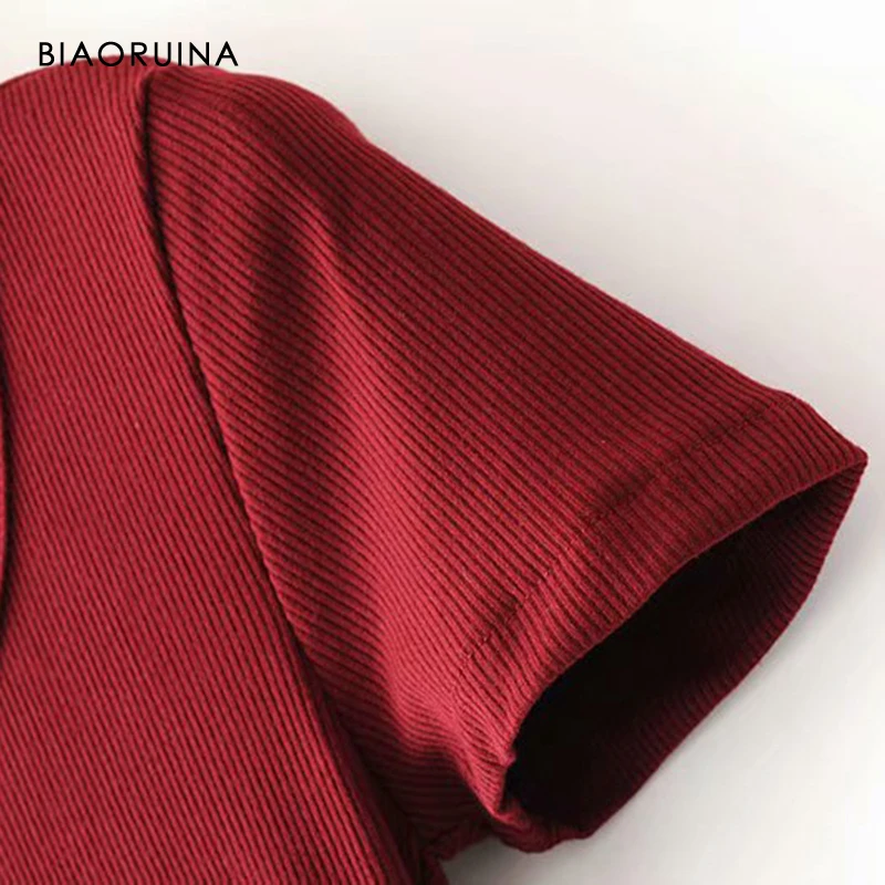 

BIAORUINA Women's Burgundy Fashion Stretchy Slim All-match Bodysuit Zipper O-neck Office Lady Casual Everyday Bodysuit