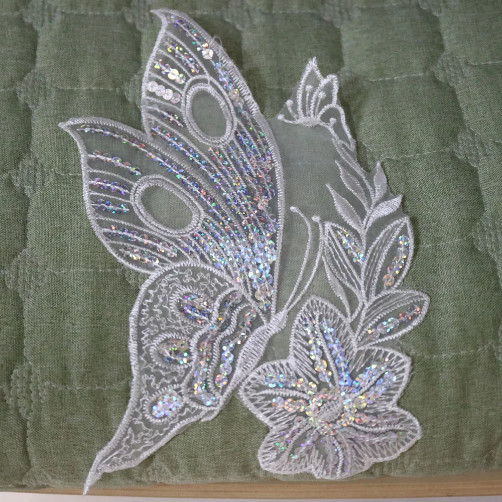 1 шт. белые кружевные нашивки с бабочкой для одежды вышивка блестками аппликации