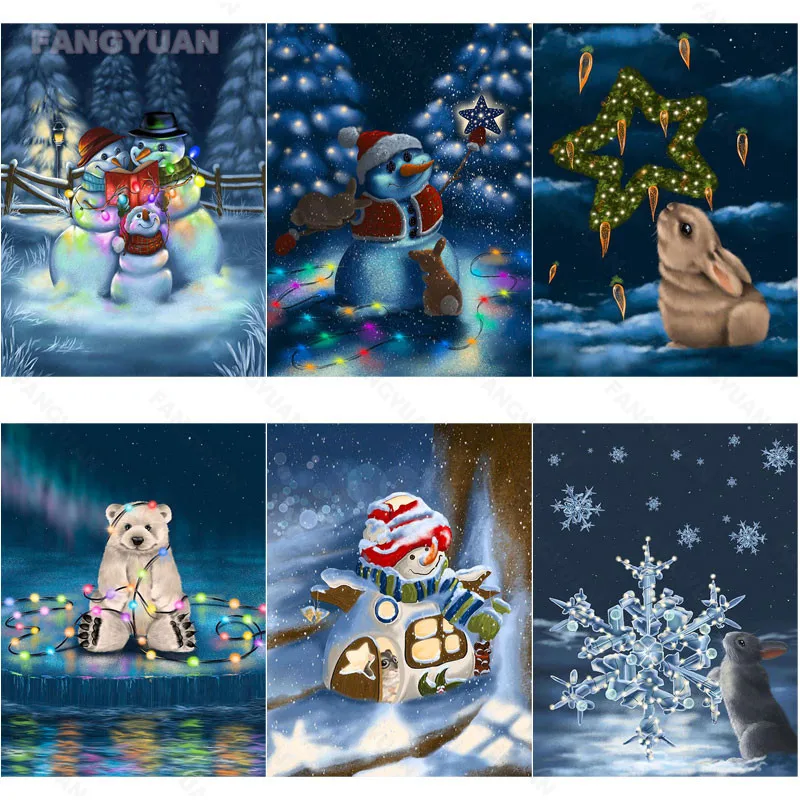 

Diamond Painting Full Round Square Drill Winter Landscape Art Cartoon Animal Snowman Diamond Mosaic Art Kit Handmade Home Decor