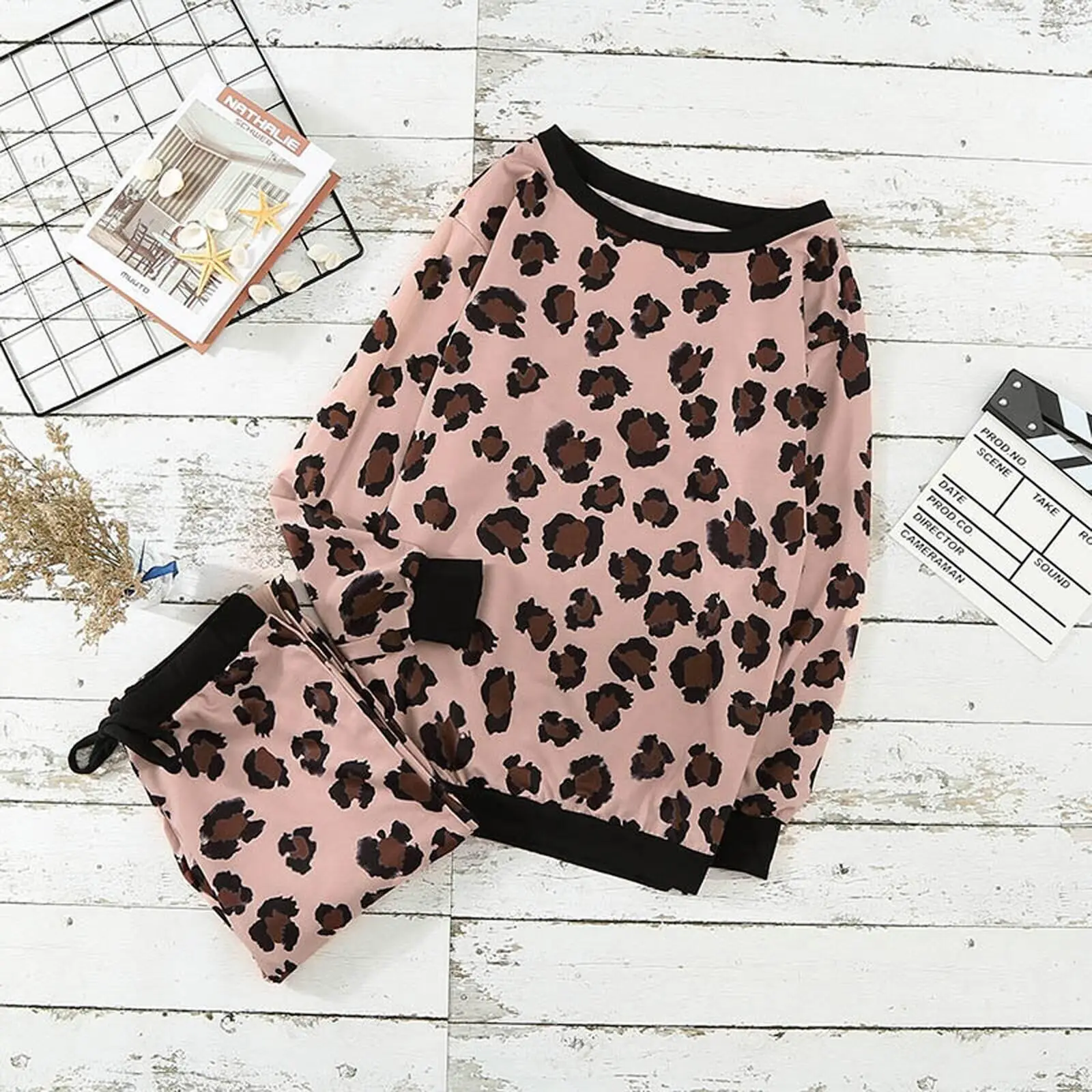 

2021 New 3D Printed Leopard Print Two-piece Home Service Woman Long Sleeve + Fashion Casual Sexy Ladies Trousers Sleepwear