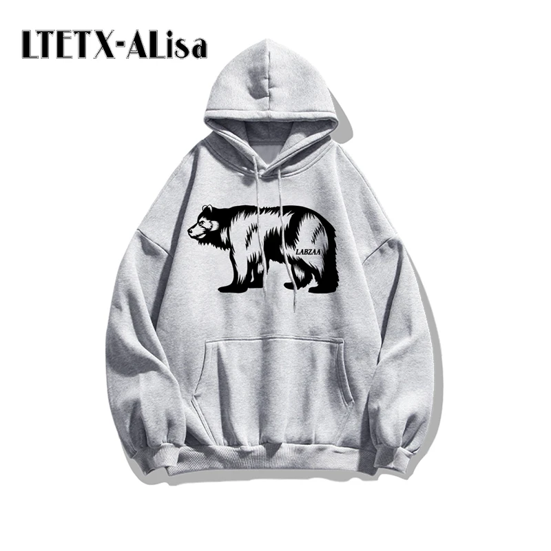 LTETX-ALisa winter new men and women streetwear printing polar bear anime hoodie thickening student couple leisure pullovers