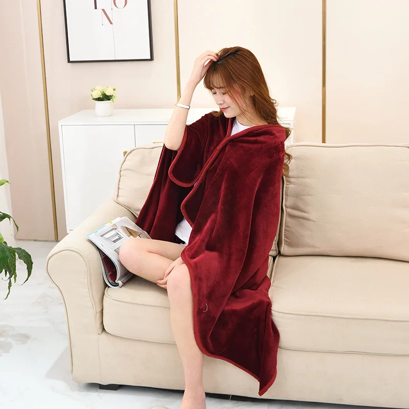 Coral Fleece Fabric Blanket Cloak Cape Warm Wearable Fur Throw for Sofa Nap Office 100x140cm Size | Дом и сад
