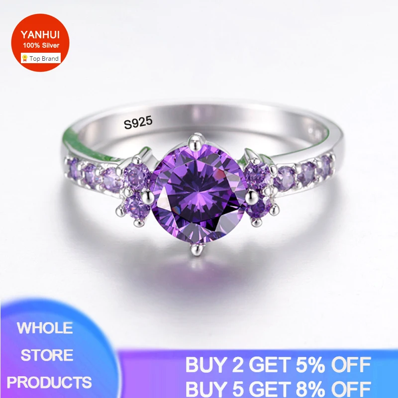 

Trendy Gemstones Silver 925 Jewelry Purple Zircon Rings For Women Silver 925 Ring Fashion Lab Amethyst Ring Cocktaill Rings R199