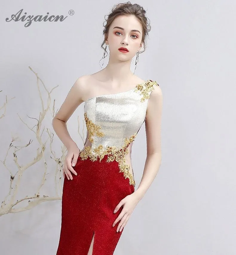 Красные белые роскошные длинные платья русалки Cheongsam современное тонкое платье на одно плечо Qi Pao традиционное китайское вечернее китайское платье-Ципао