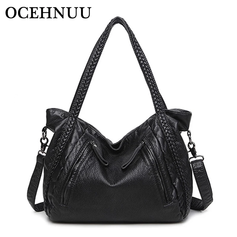 

Сумка-тоут из искусственной кожи, большая, вместительная, черная, 2020