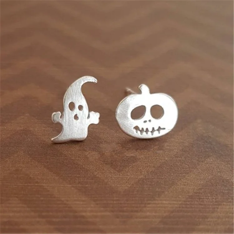 

New 925 Sterling Silver Personality Halloween Pumpkin Ghosts Asymmetrical Earrings For Women Wedding Jewelry Pendientes eh558