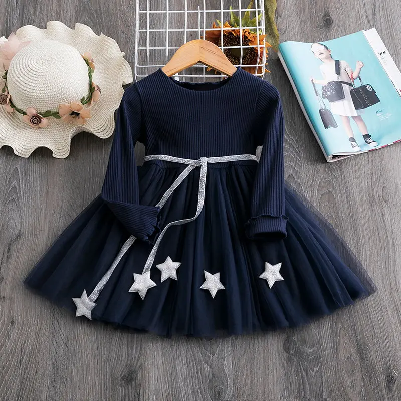 Navy Blue Красные детские платья для девочек; кружевное платье с фатиновой юбкой и цветочным узором; свадебные платья для маленьких девочек; вечерние платья для дня рождения; Детская осенняя одежда - Цвет: Navy Blue