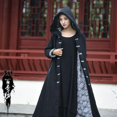 

and autumn cotton and winter linen new products Baixiu textile original washing wrinkle cloth retro witch robes women's warm