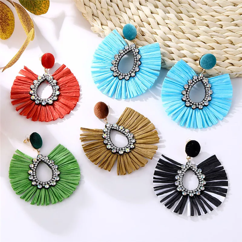 ALIUTOM богемные массивные серьги-кисточки серьги-капли из рафии для женщин