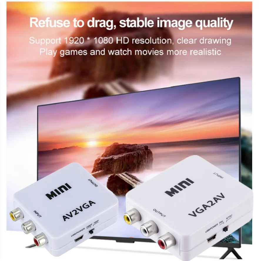 Преобразователь видео WVVMVV HD Mini RCA CVBS AV в VGA с 3 5 мм аудио адаптер AV2VGA для ПК на ТВ