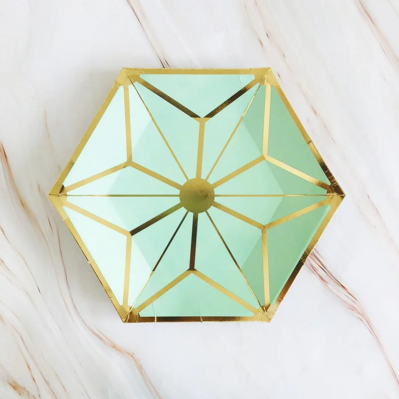 Золотисто-зеленый комплект для девочек на день рождения одноразовая посуда