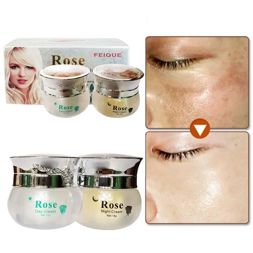 

2pcs/set Face Whitening Cream Brighten Skin Anti-Aging Freckle Corrector Spot Cream Removal Dark Cream Night Moisturizing D1Q4